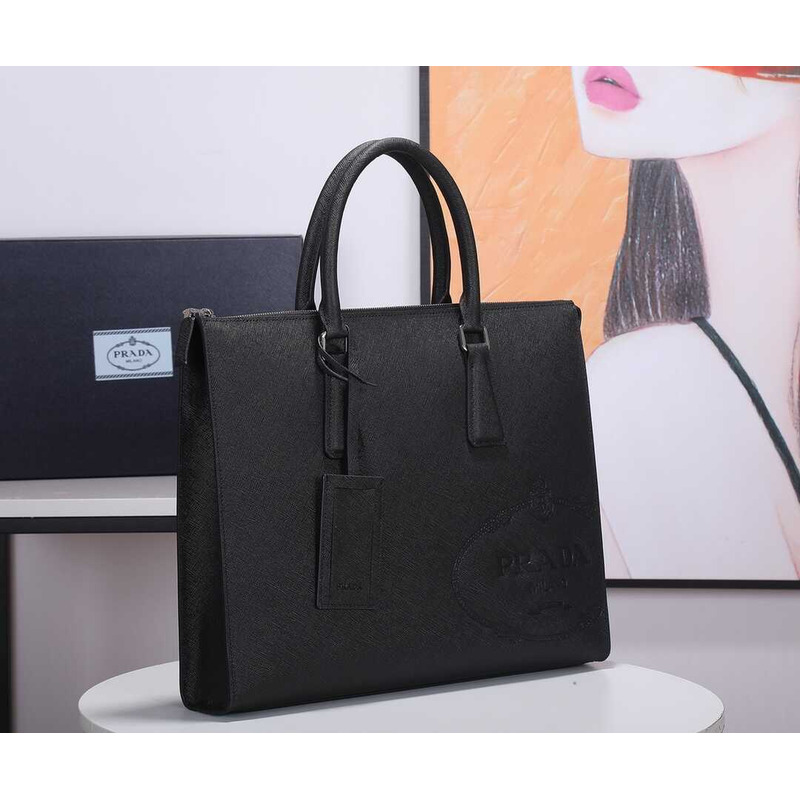 Pra*a saffiano leather briefcase black