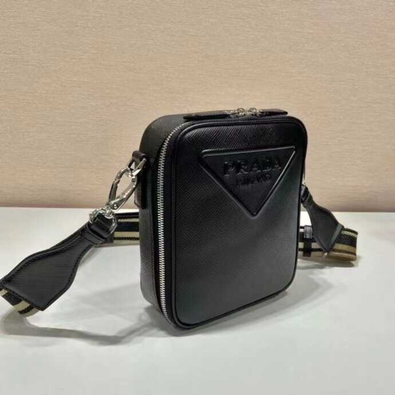 Pra*a saffiano embossed leather shoulder bag black