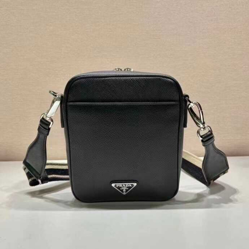 Pra*a saffiano embossed leather shoulder bag black