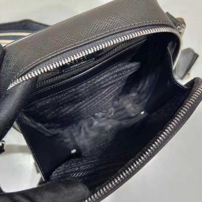 Pra*a saffiano embossed leather shoulder bag black