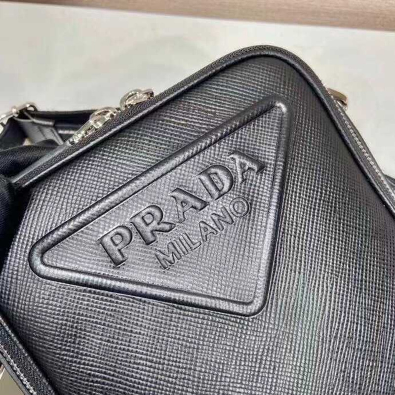 Pra*a saffiano embossed leather shoulder bag black