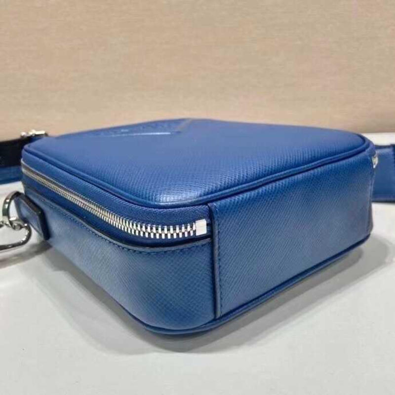 Pra*a saffiano embossed leather shoulder bag blue