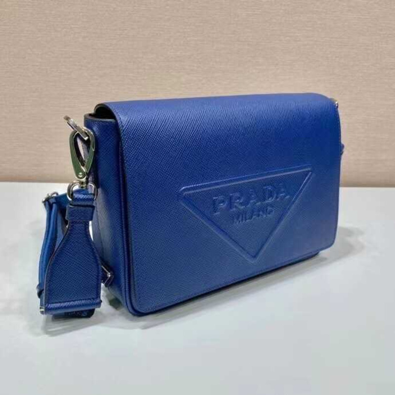 Pra*a saffiano leather crossbody bag blue