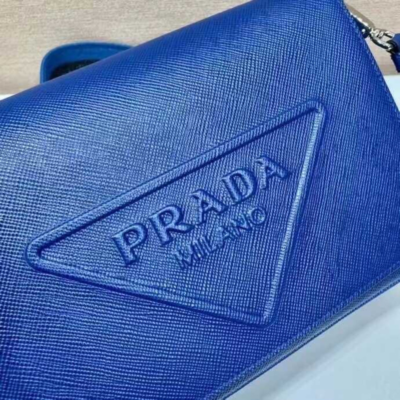 Pra*a saffiano leather crossbody bag blue