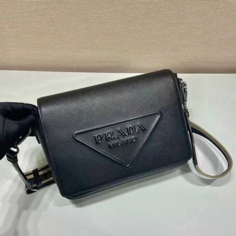 Pra*a saffiano leather crossbody bag black