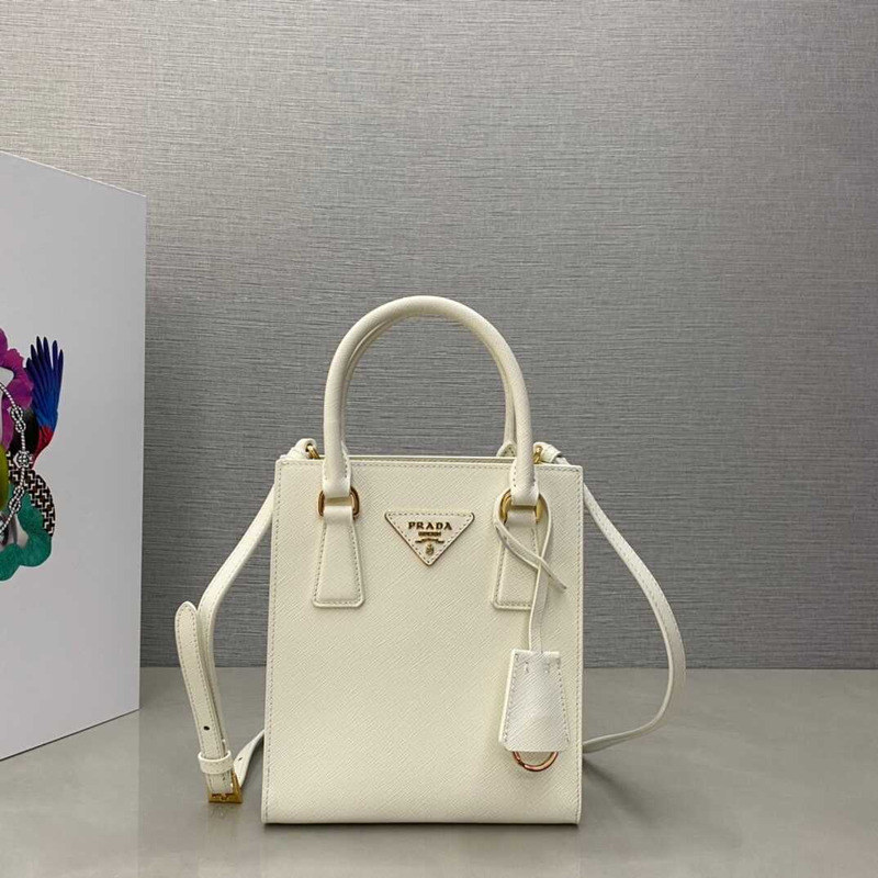 Pra*a saffiano leather handbag white