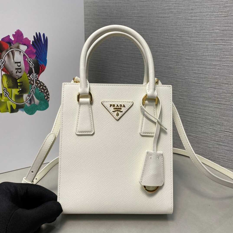 Pra*a saffiano leather handbag white