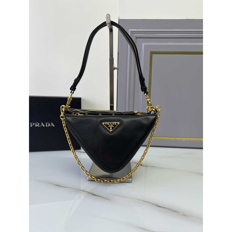 Pra*a symbole leather and fabric mini bag black&beige