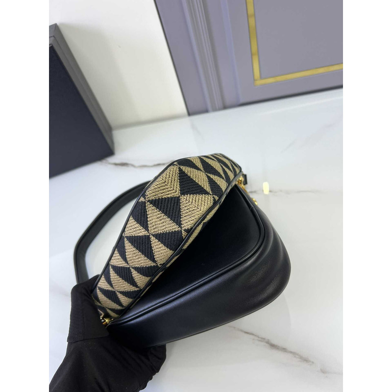 Pra*a symbole leather and fabric mini bag black&beige