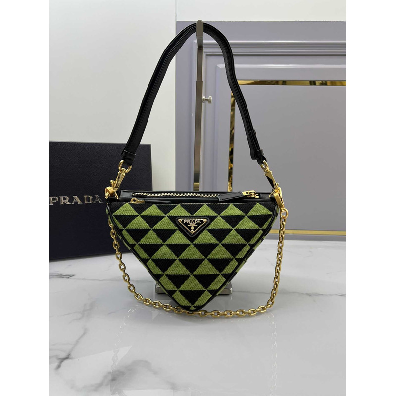 Pra*a symbole leather and fabric mini bag black&green