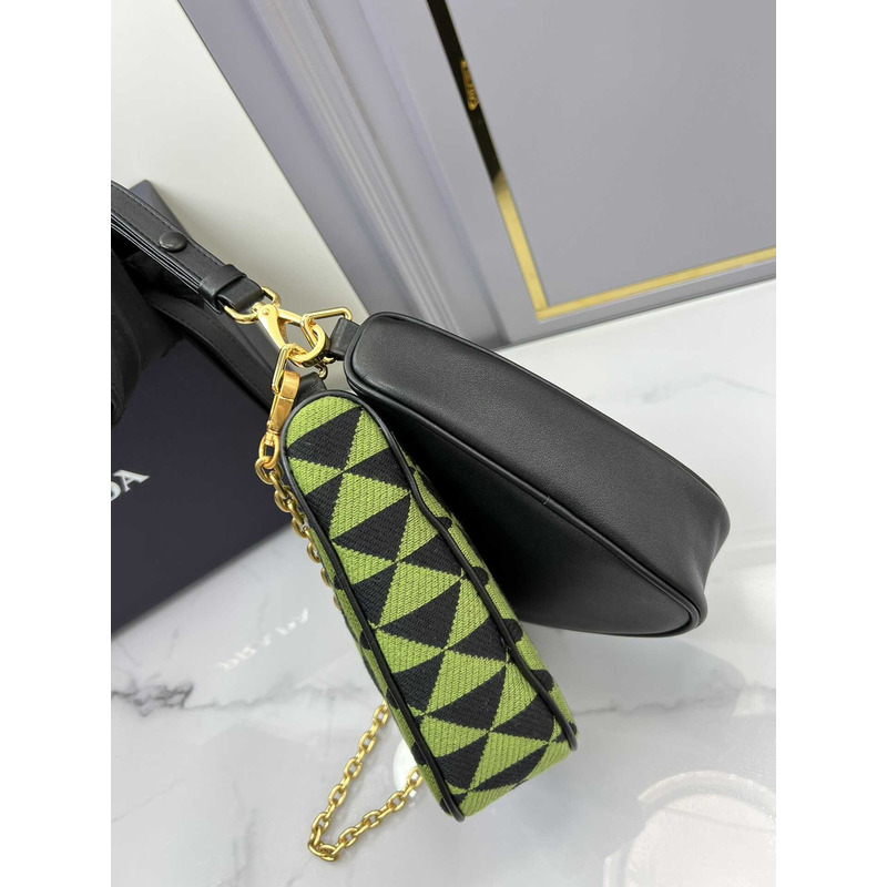 Pra*a symbole leather and fabric mini bag black&green