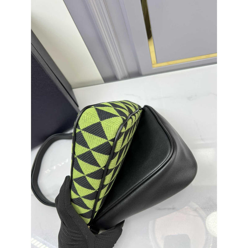 Pra*a symbole leather and fabric mini bag black&green