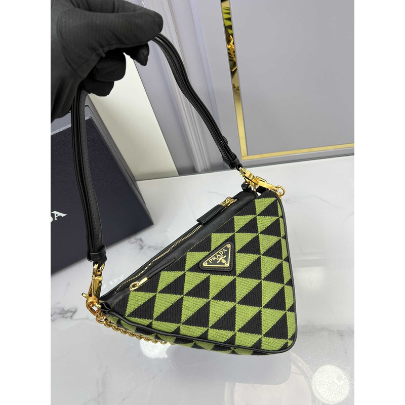 Pra*a symbole leather and fabric mini bag black&green