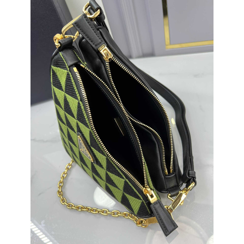 Pra*a symbole leather and fabric mini bag black&green