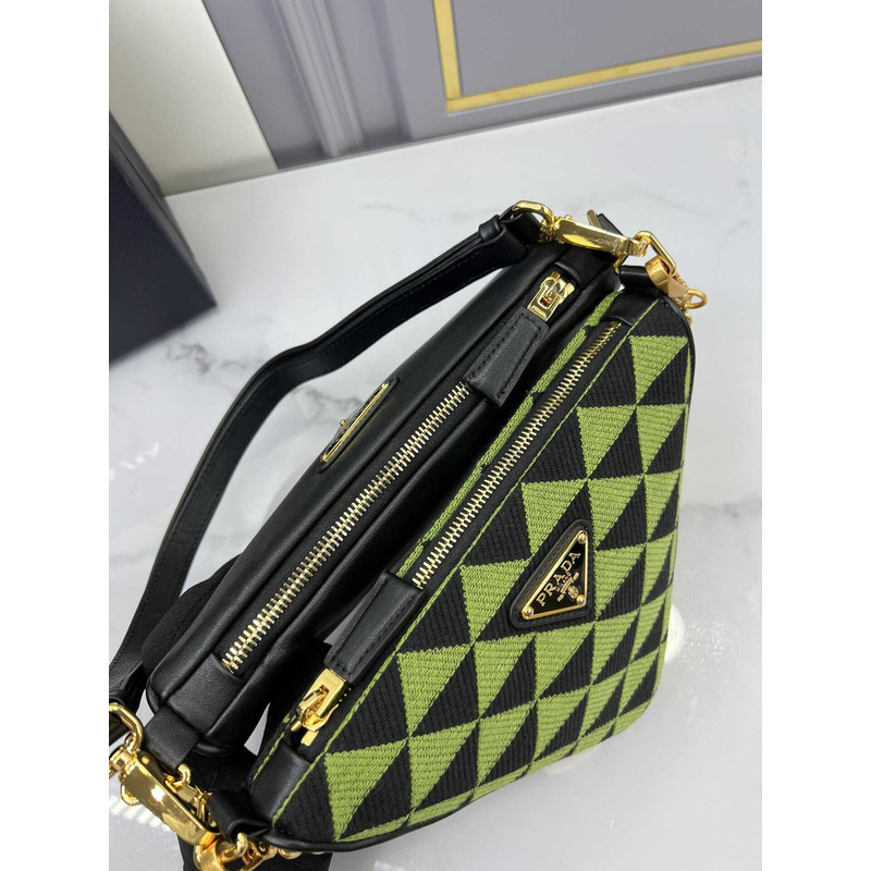 Pra*a symbole leather and fabric mini bag black&green