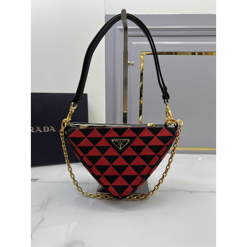 Pra*a symbole leather and fabric mini bag black&red