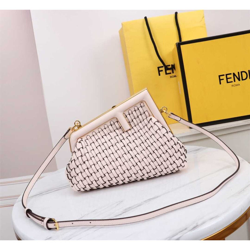 F**di small style first interwoven leather bag pink