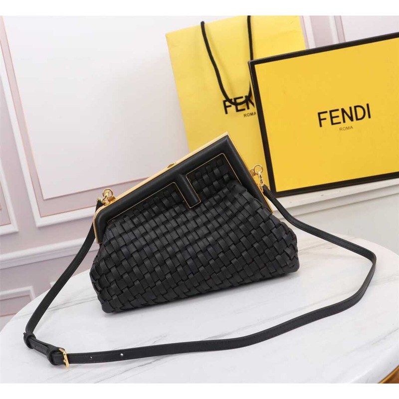 F**di small style first interwoven leather bag black