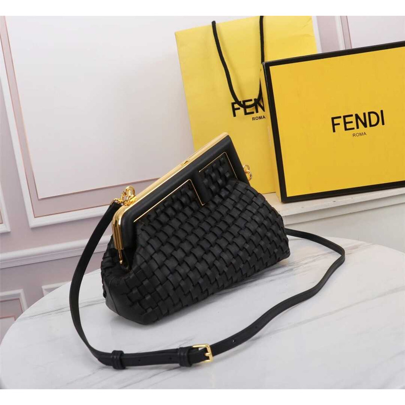 F**di small style first interwoven leather bag black