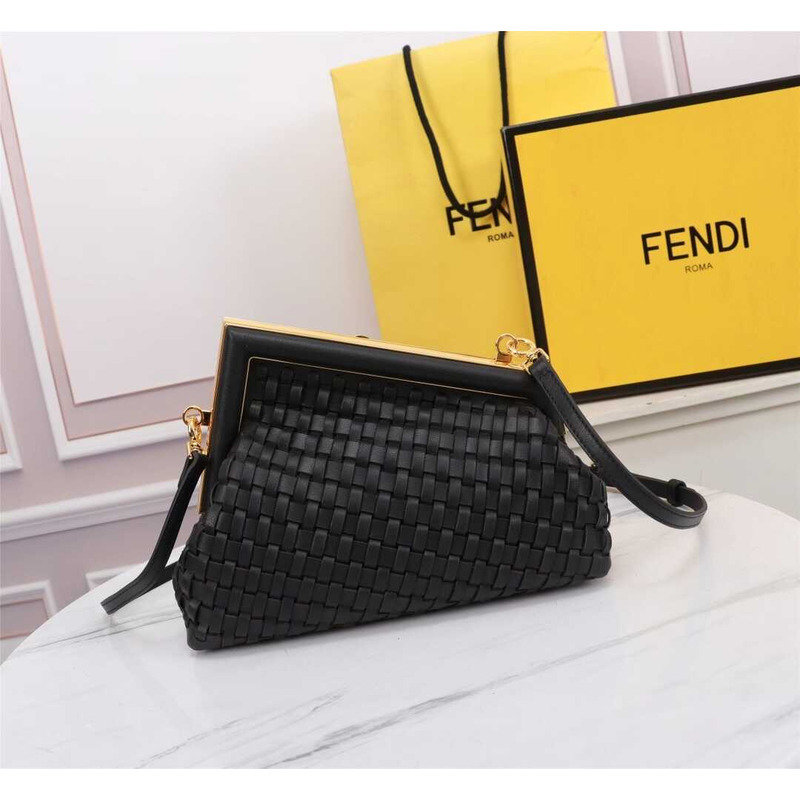 F**di small style first interwoven leather bag black