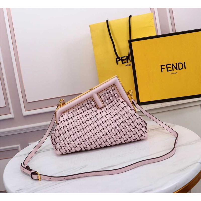 F**di small style first interwoven leather bag pink