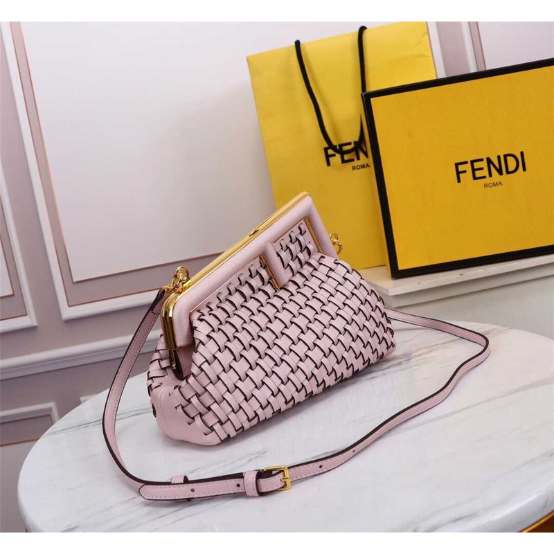 F**di small style first interwoven leather bag pink