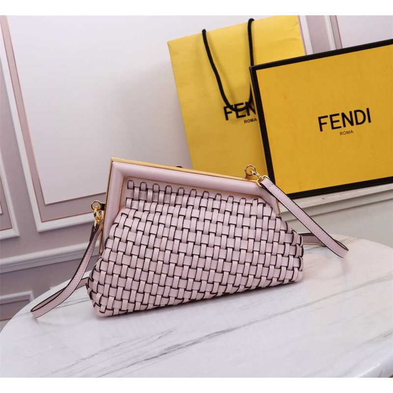 F**di small style first interwoven leather bag pink