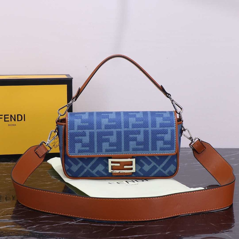 F**di baguette mini bag denim with ff embroidery blue