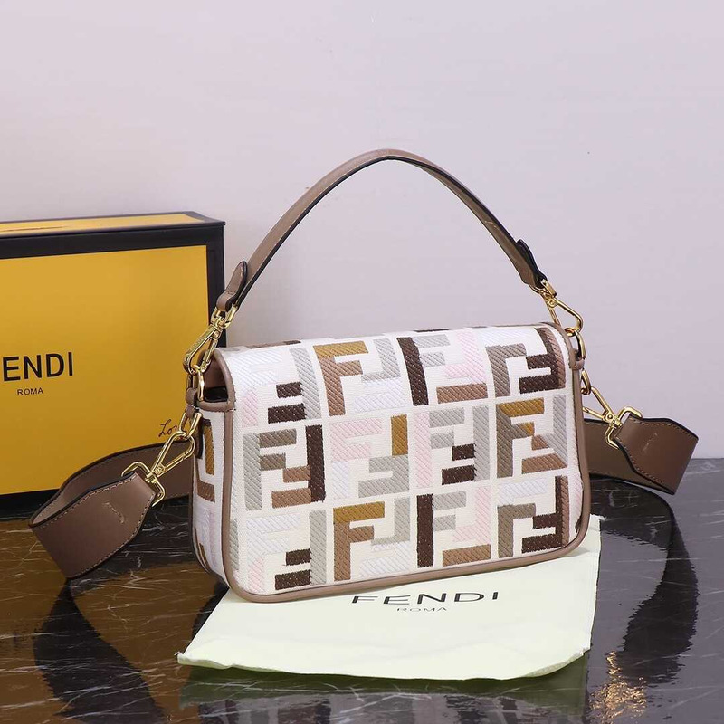 F**di baguette mini bag denim with ff embroidery beige