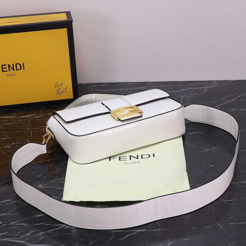 F**di baguette leather shoulder bag white