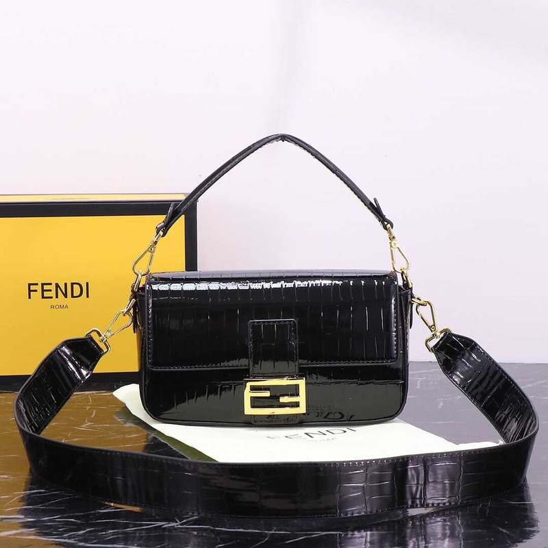 F**di baguette handbag crocodile leather black