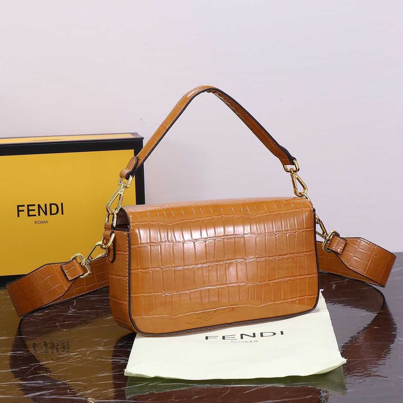 F**di baguette handbag crocodile leather brown