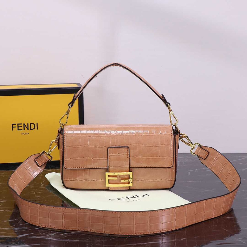 F**di baguette handbag crocodile leather light brown