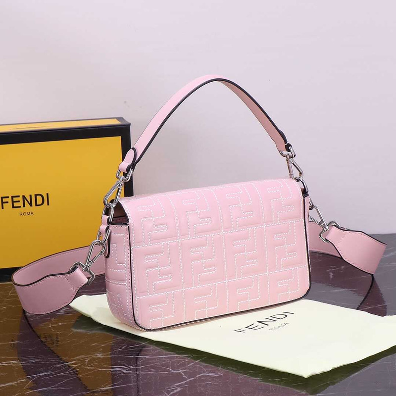 F**di baguette handbag crocodile leather pink