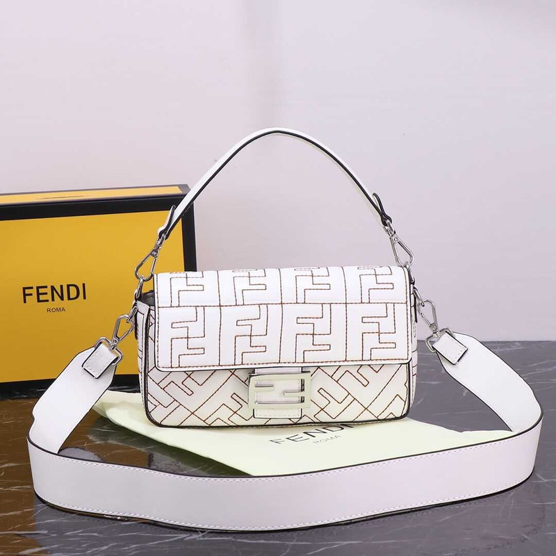 F**di baguette bag nappa leather with stitched ff pattern white