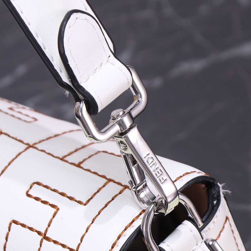 F**di baguette bag nappa leather with stitched ff pattern white