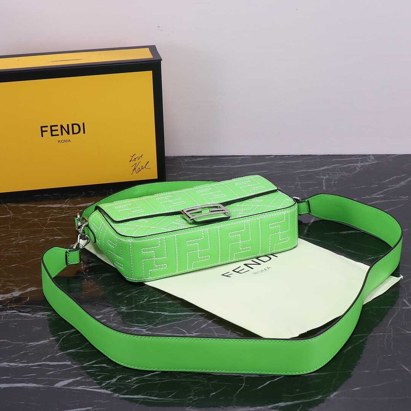 F**di baguette bag nappa leather with stitched ff pattern green