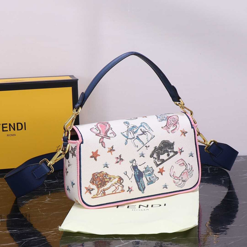 F**di baguette handbag bag embroidered with F**di astrology motif white