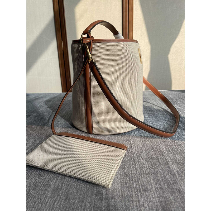 Ce**e bucket 16 bag in textile and calfskin in tan_white