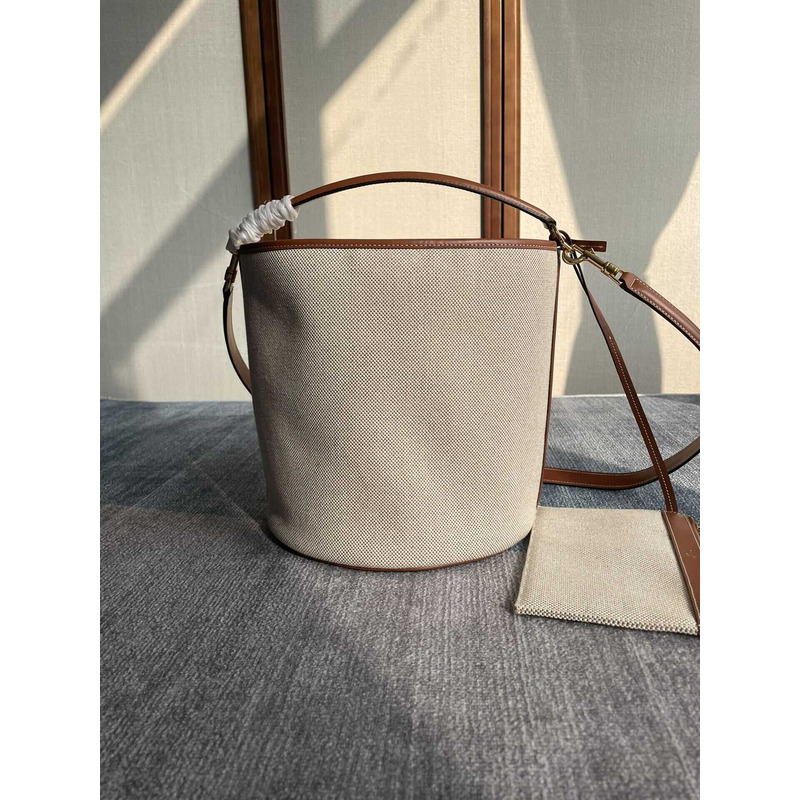 Ce**e bucket 16 bag in textile and calfskin in tan_white