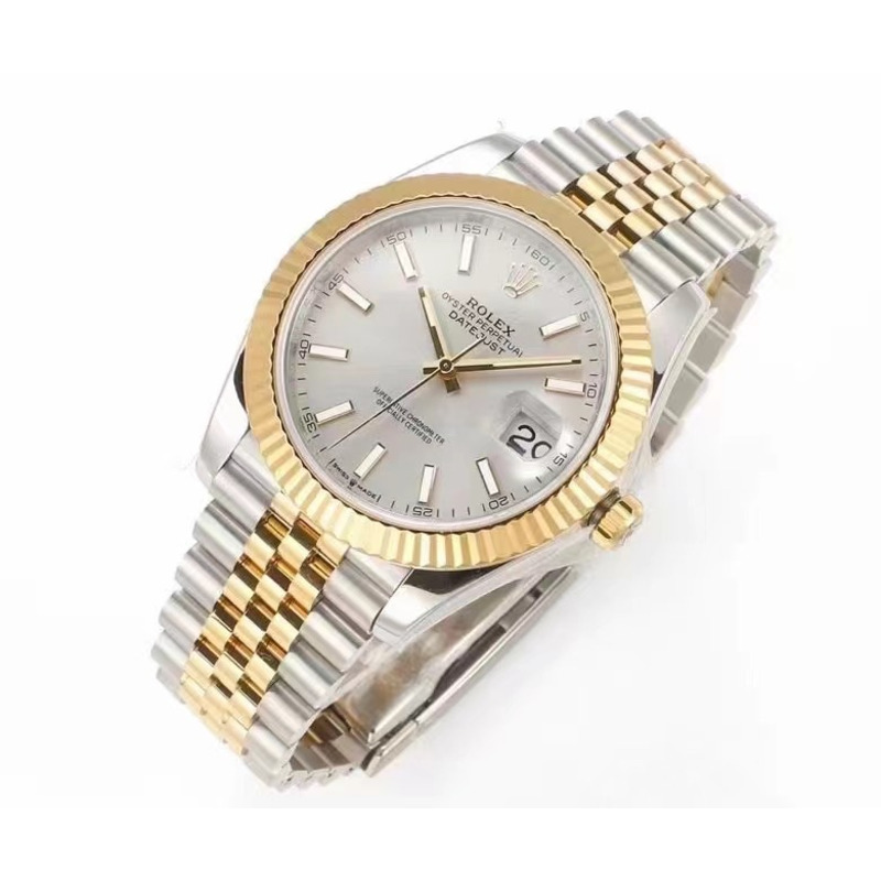 Rolex Datejust 41 Yellow Gold/Steel Silver Index Dial Fluted Bezel Jubilee Bracelet