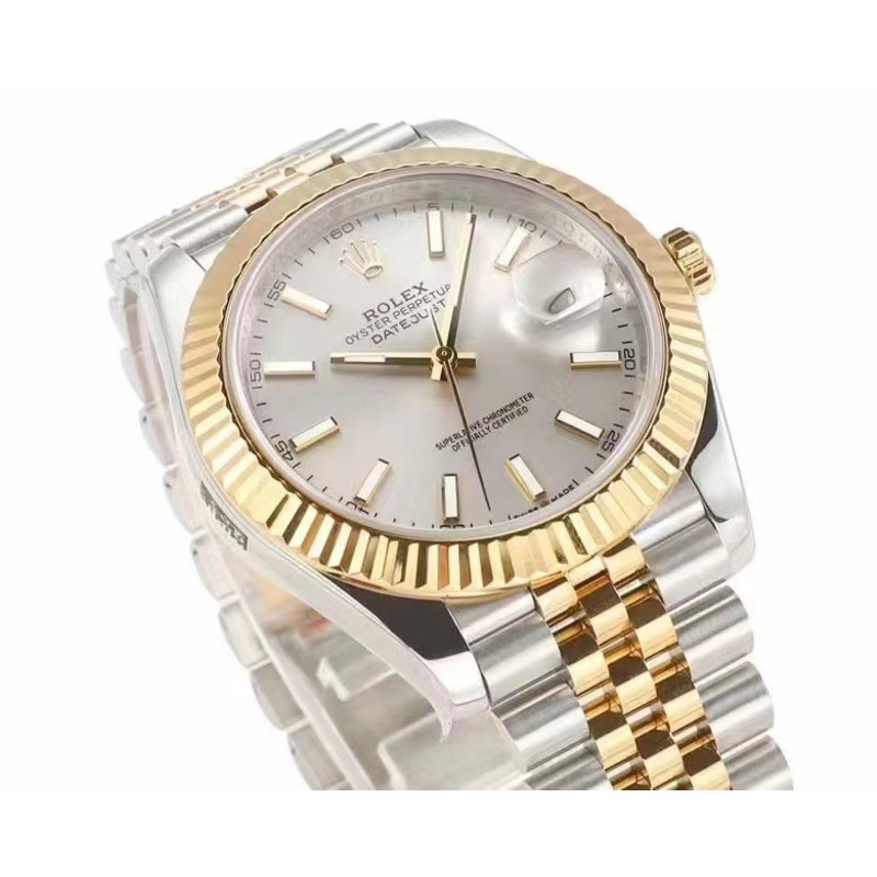 Rolex Datejust 41 Yellow Gold/Steel Silver Index Dial Fluted Bezel Jubilee Bracelet