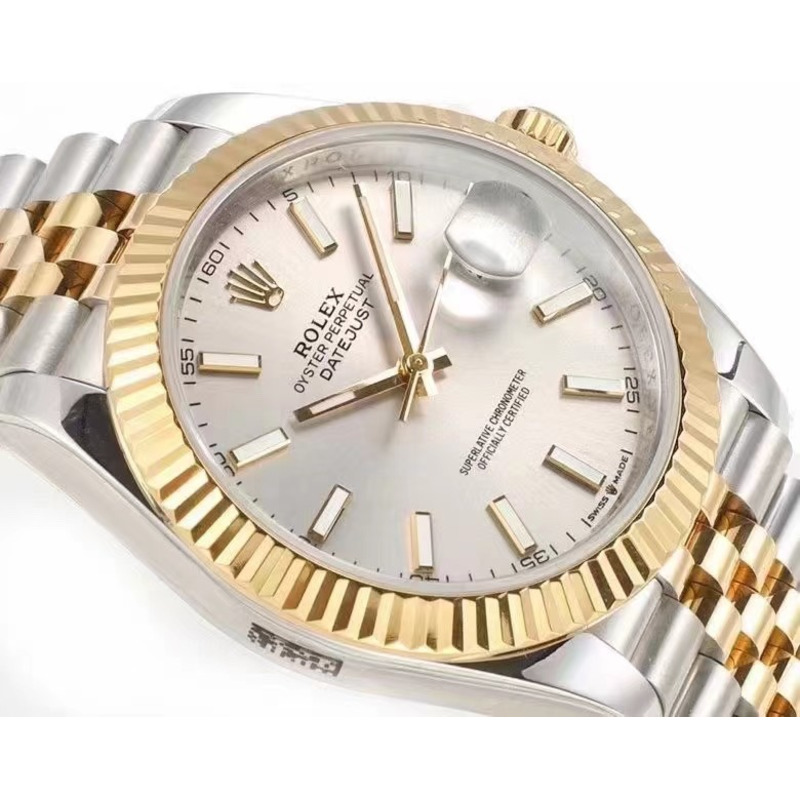 Rolex Datejust 41 Yellow Gold/Steel Silver Index Dial Fluted Bezel Jubilee Bracelet