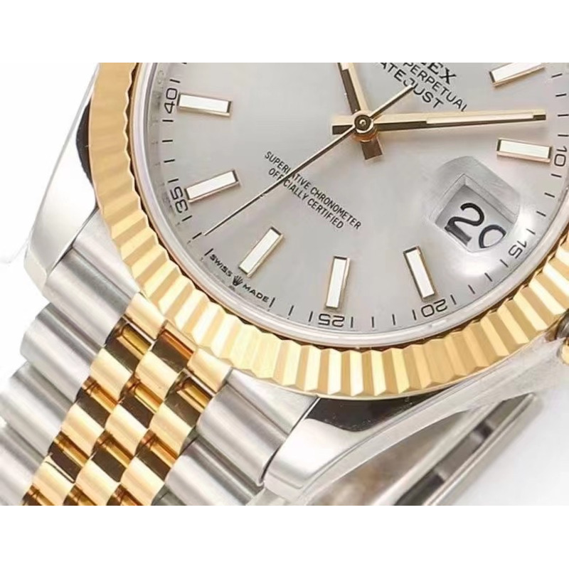 Rolex Datejust 41 Yellow Gold/Steel Silver Index Dial Fluted Bezel Jubilee Bracelet