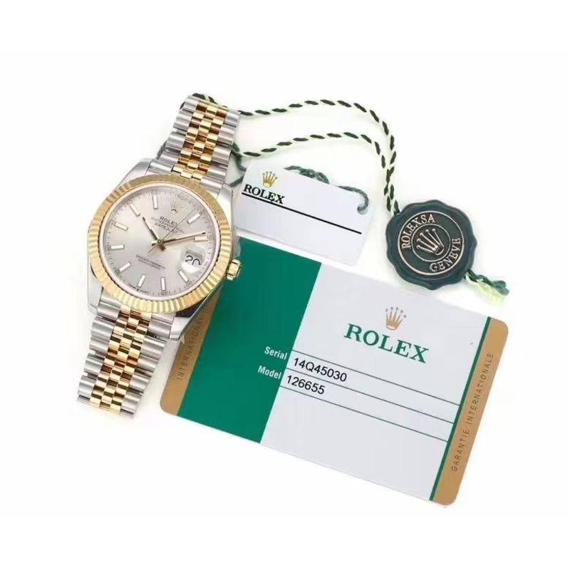 Rolex Datejust 41 Yellow Gold/Steel Silver Index Dial Fluted Bezel Jubilee Bracelet