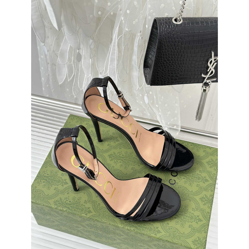 G*u*i leather strap high heel sandals black