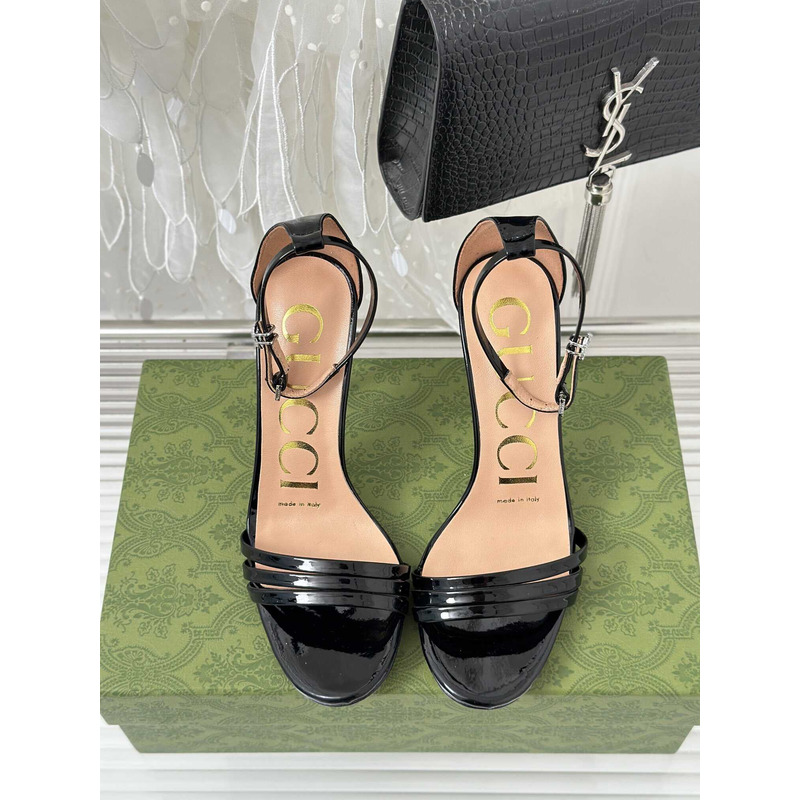 G*u*i leather strap high heel sandals black