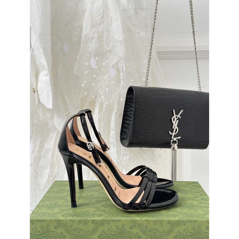 G*u*i leather strap high heel sandals black