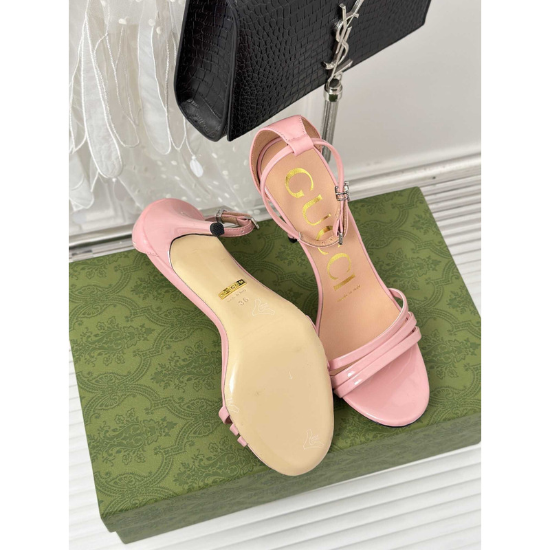 G*u*i leather strap high heel sandals pink