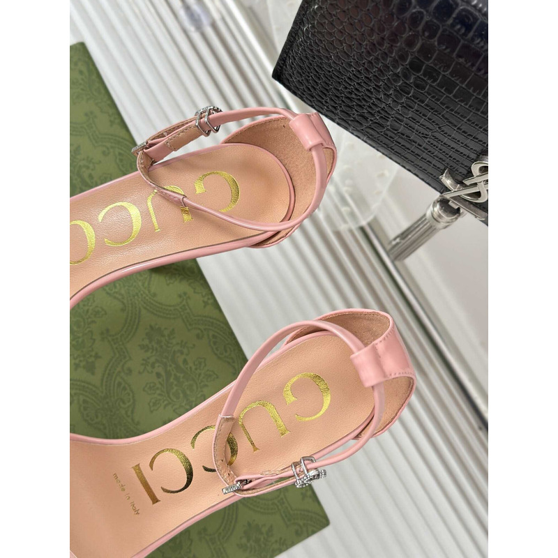 G*u*i leather strap high heel sandals pink